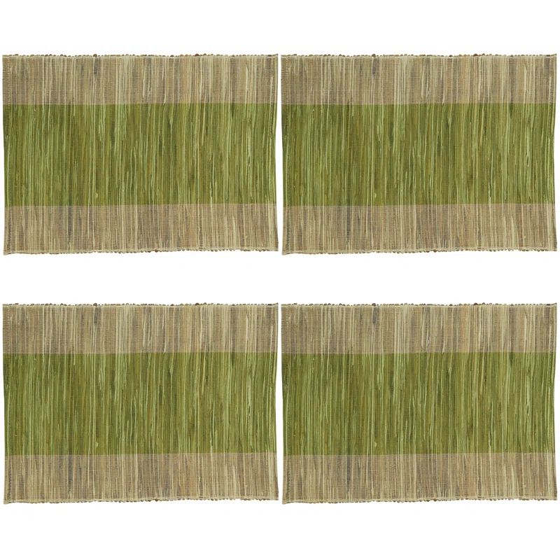 Green and Beige Shimmering Banded Fabric Placemats Set of 4