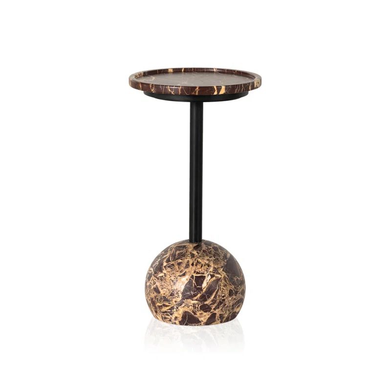 Merlot Marble and Metal Round Accent Table