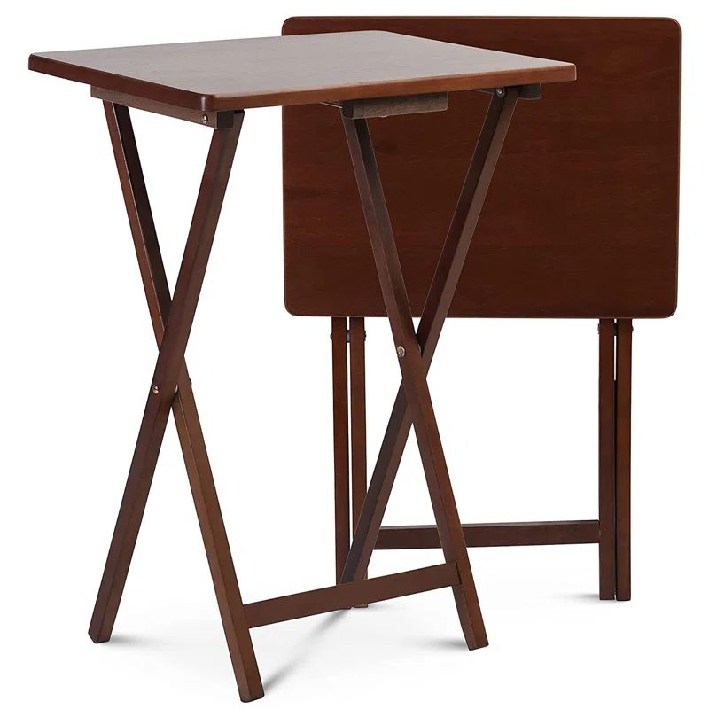 Honey Oak Solid Wood Folding TV Tray Set of 2