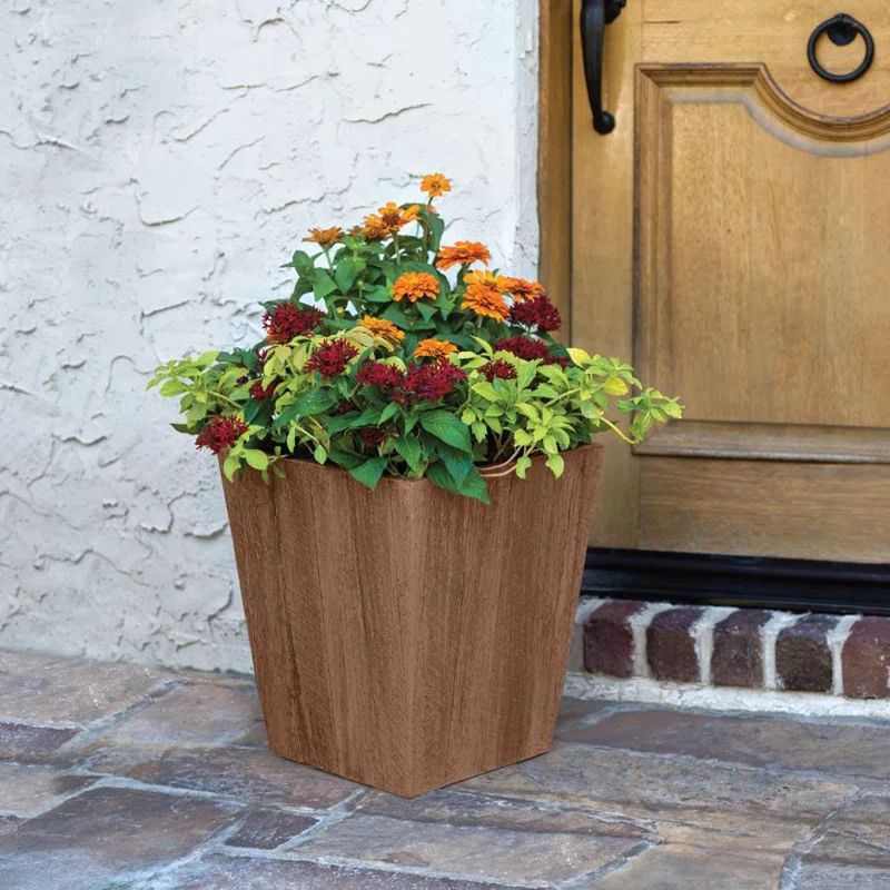 Farmington Rustic Brown Resin 16" Square Outdoor & Indoor Planter