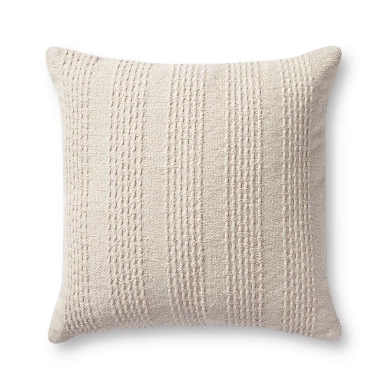 Ivory Textured Cotton Accent Pillow with Knife Edge