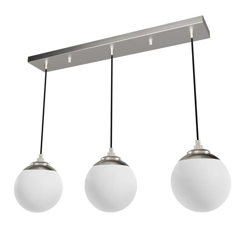 Hepburn 31'' Brushed Nickel Linear Cluster Pendant with White Glass Orbs