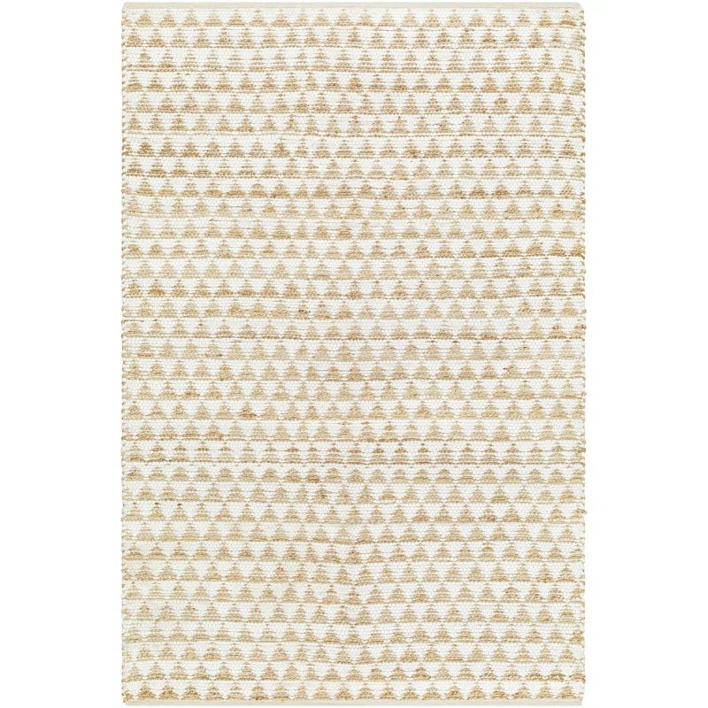Addy Beige and White Geometric Flat Woven Rug