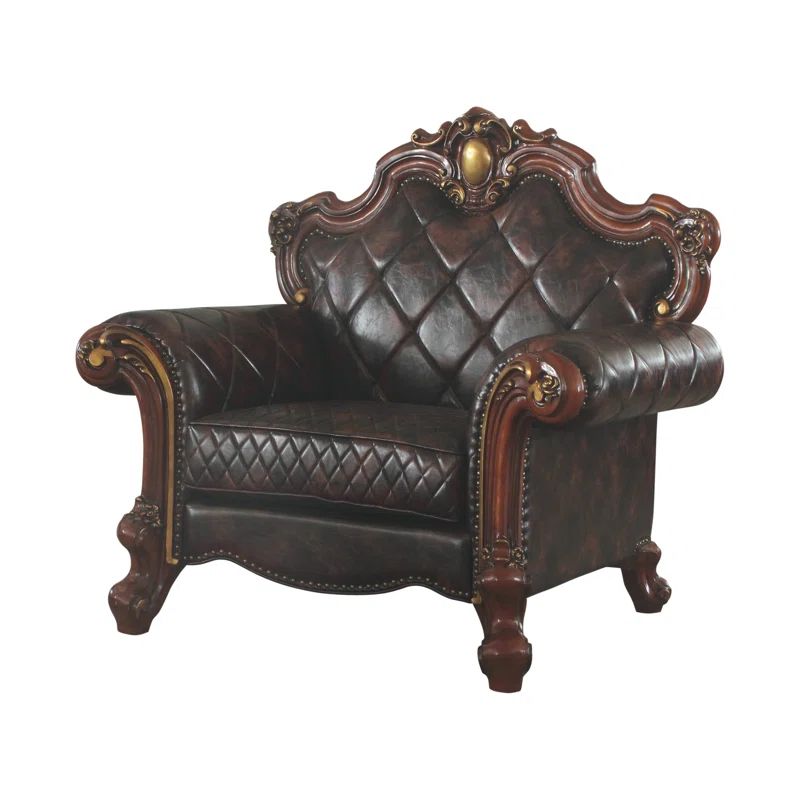 Picardy Vintage Cherry Oak & Dark Brown Faux Leather Armchair