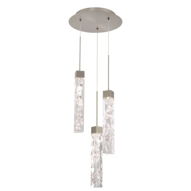 Minx Antique Nickel 3-Light LED Mini Pendant with Crystal Acrylic Shade