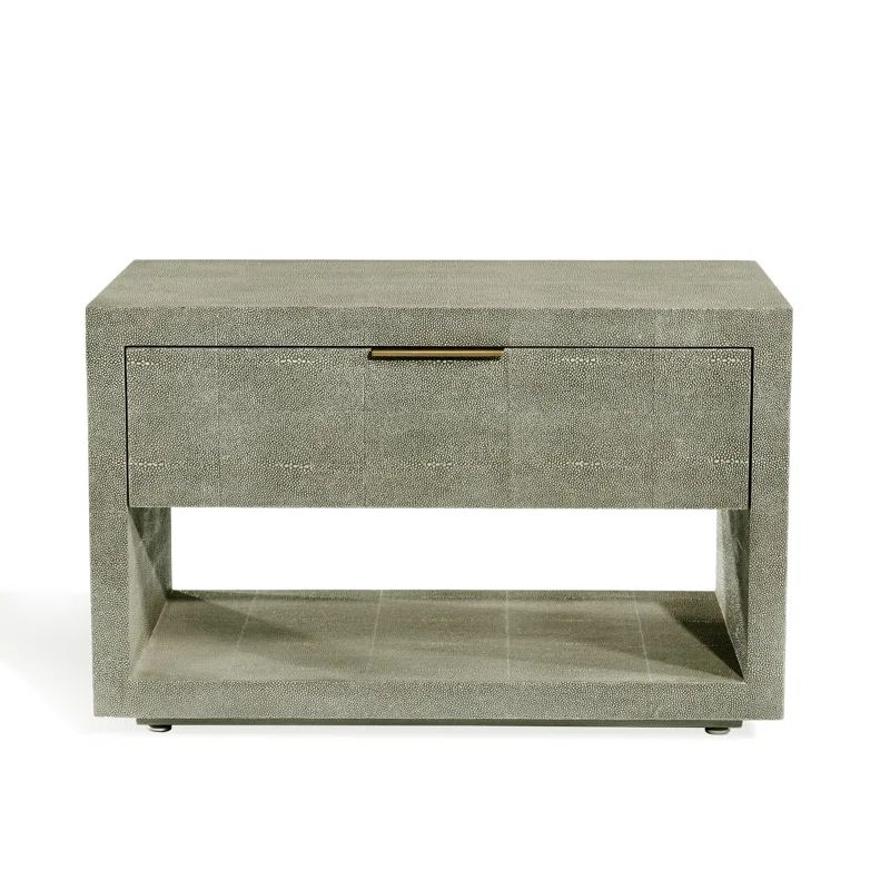 Sorrel Grey Sharkskin and Antique Brass 1-Drawer Nightstand