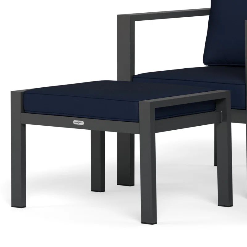 Lakeview Industrial Modern Aluminum Ottoman with Navy Sunbrella® Cushion
