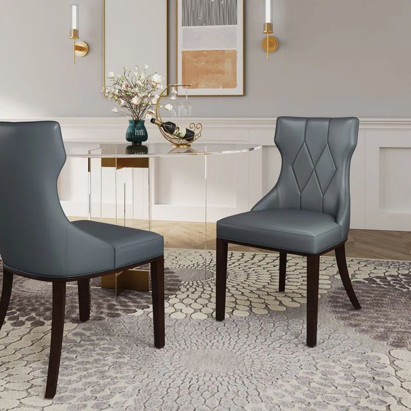 Luxurious Gray Velvet Wing-Back Side Chair with Walnut Wood Legs