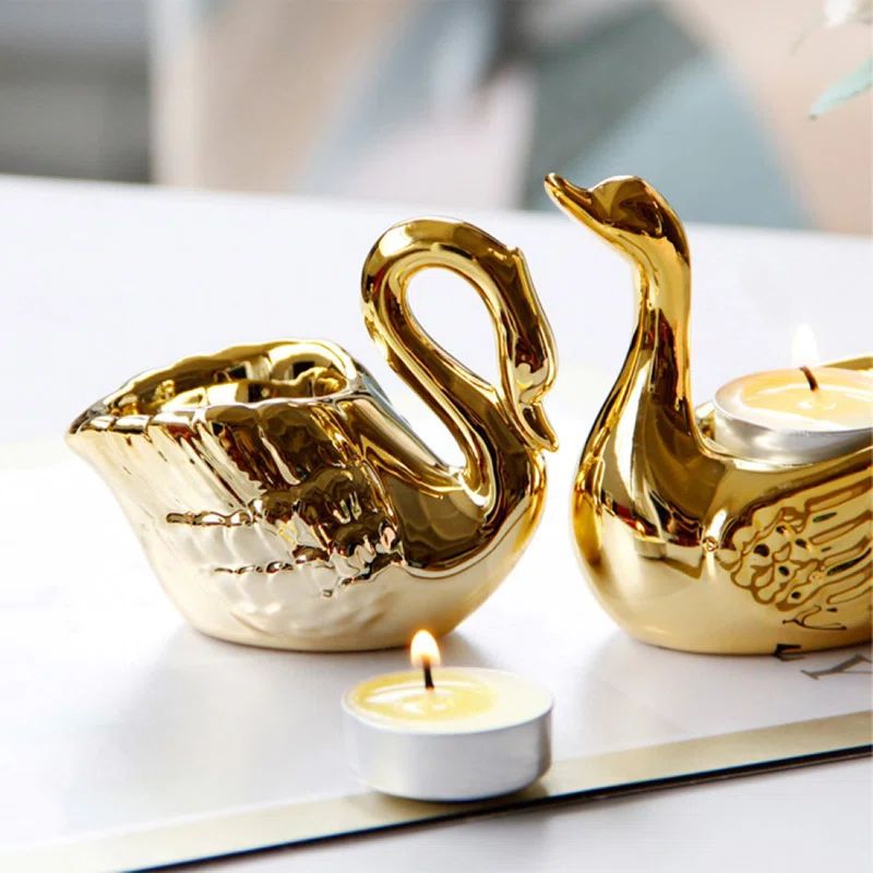 Elegant Swan-Shaped Ceramic Tealight Candle Holder