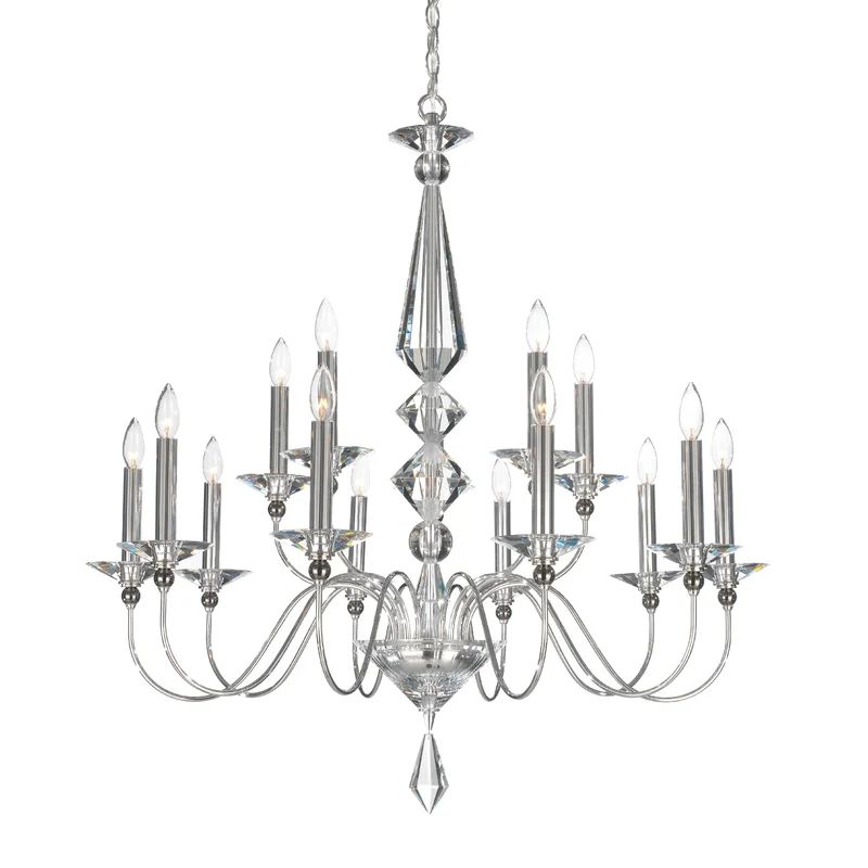 Elegant Optic Clear Crystal 15-Light Polished Silver Chandelier