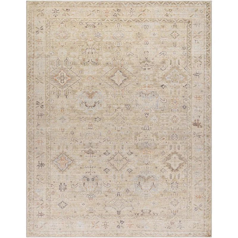 Elegant Ivory Synthetic 3'10" x 5'7" Easy-Care Area Rug