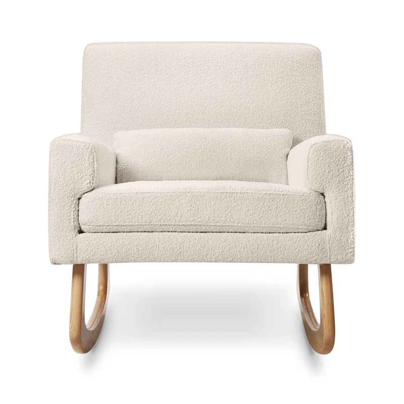 Ivory Boucle Sleepytime Rocker with Smooth Ash Hardwood Legs