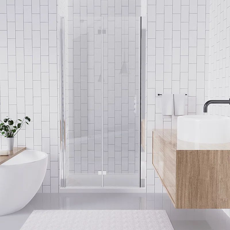 Chrome 36'' W x 72'' H Frameless Bifold Shower Door with Clear Glass