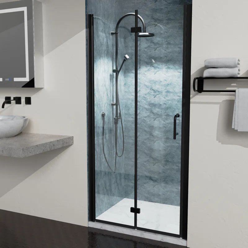 Matte Black Frameless Bifold Shower Door with Clear Glass