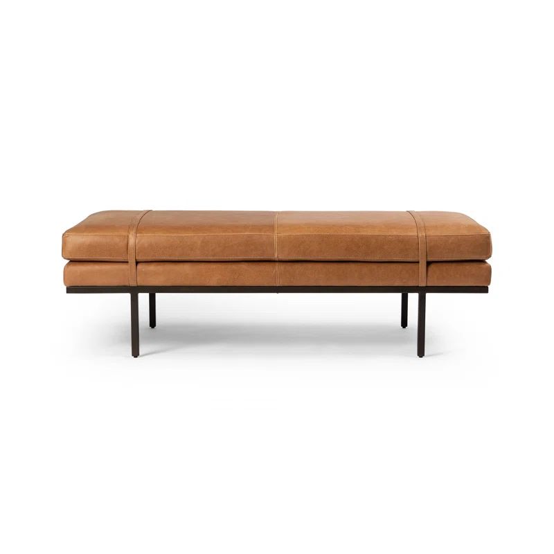 Harris 60'' Palermo Cognac Top-Grain Leather Upholstered Bench