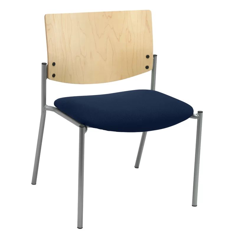 Evolve Natural Wood & Navy Vinyl Armless Stacking Chair
