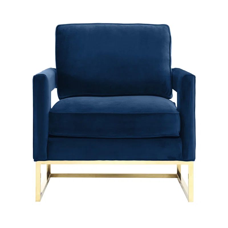 Elegant Navy Velvet Handcrafted Accent Chair with Gold Legs