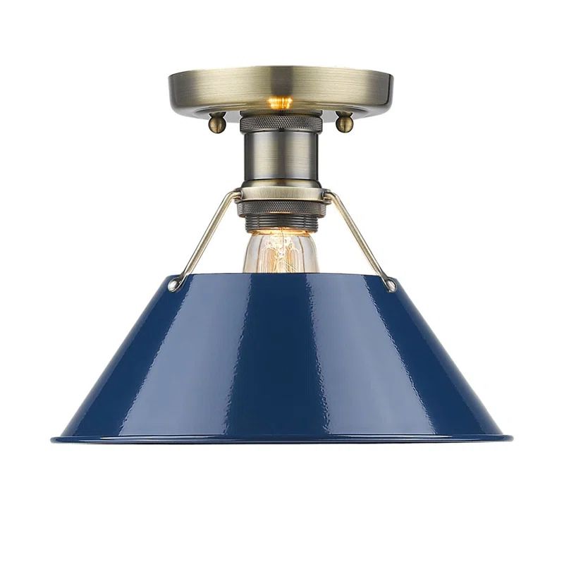 Orwell Aged Brass and Navy Blue Glass Flush Mount Light