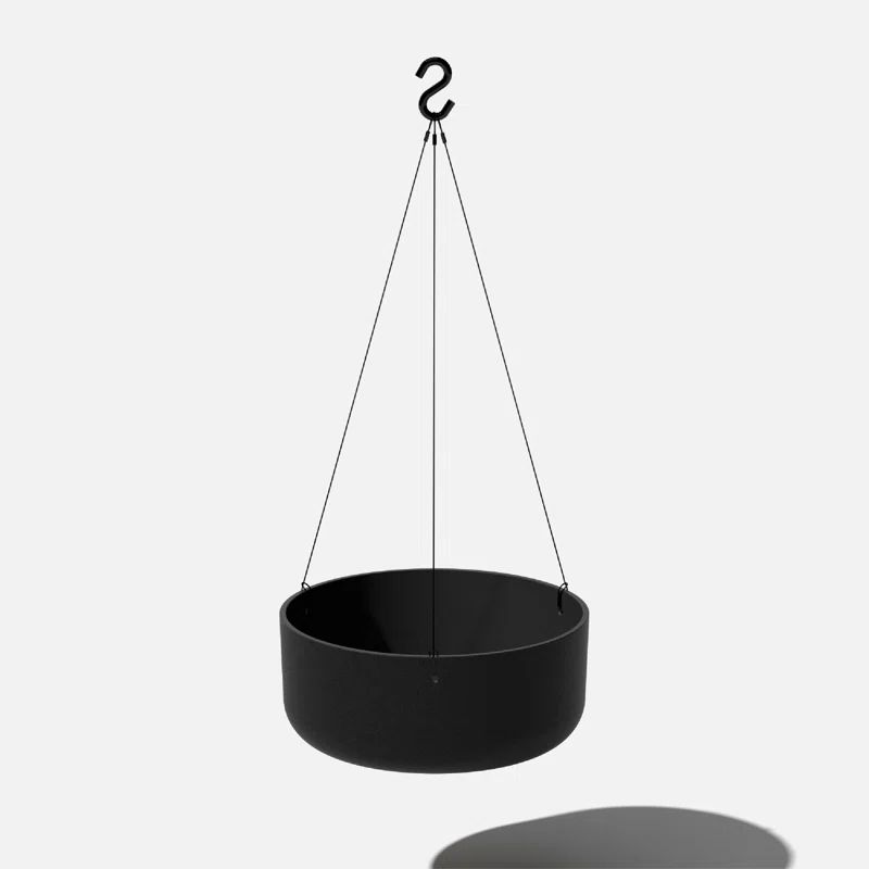Black Plastic-Stone Composite Hanging Patio Planter Bowl