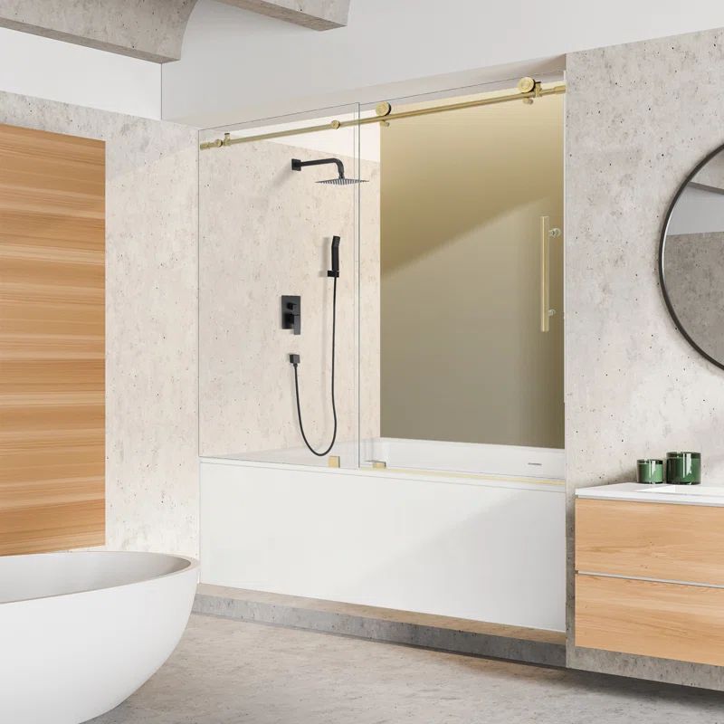 Altair Gold Single Sliding Frameless Tub Door with Clear Glass