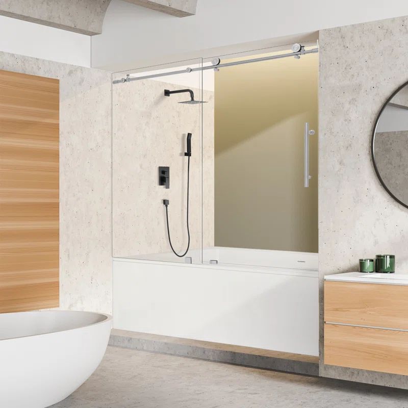 56" - 60" W x 58" H Single Sliding Frameless Tub Door