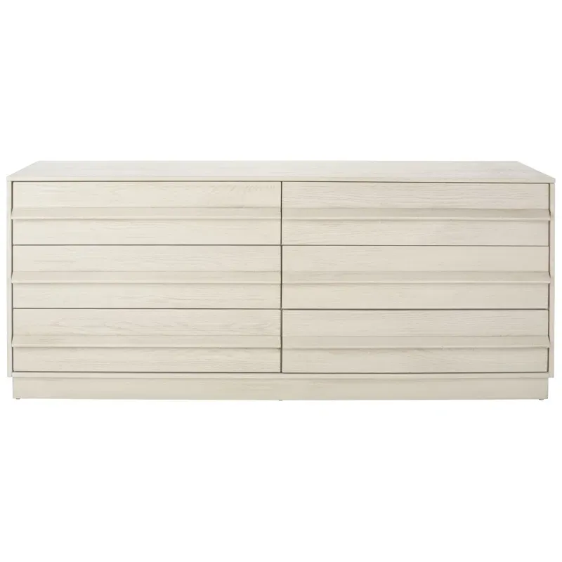 Deirdra Whitewashed Oak 6-Drawer Dresser with Sleek Handles