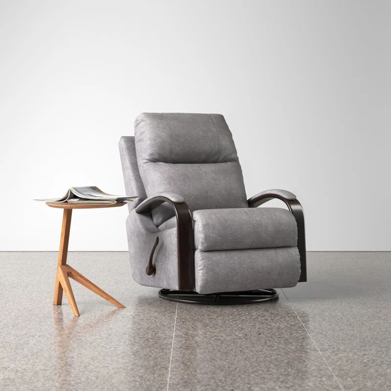 Graphite Swivel Recliner with Espresso Wood Accents
