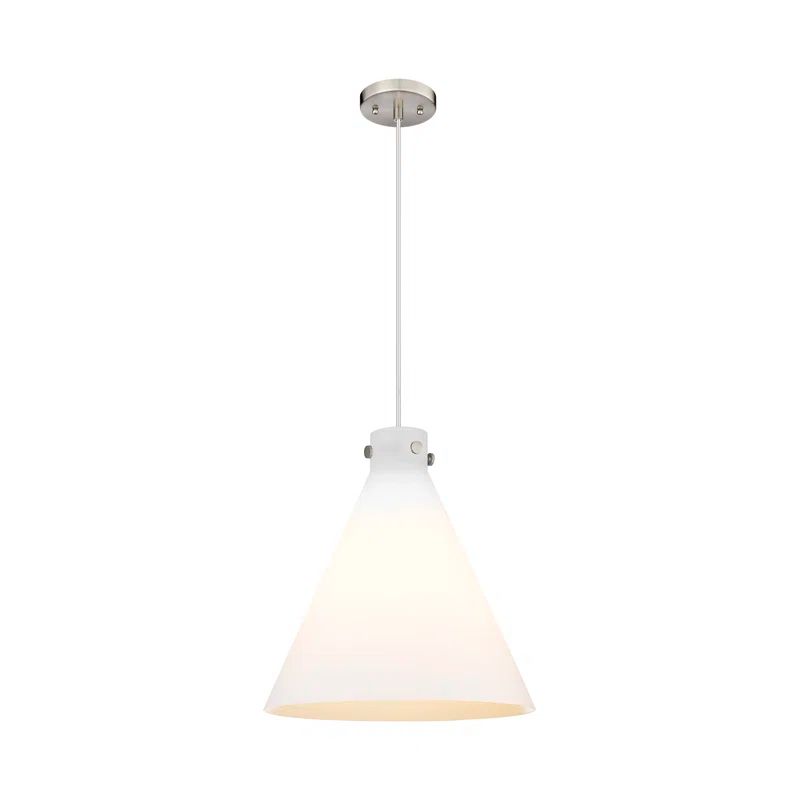 Newton 18" Satin Nickel and Matte White Glass Pendant Light