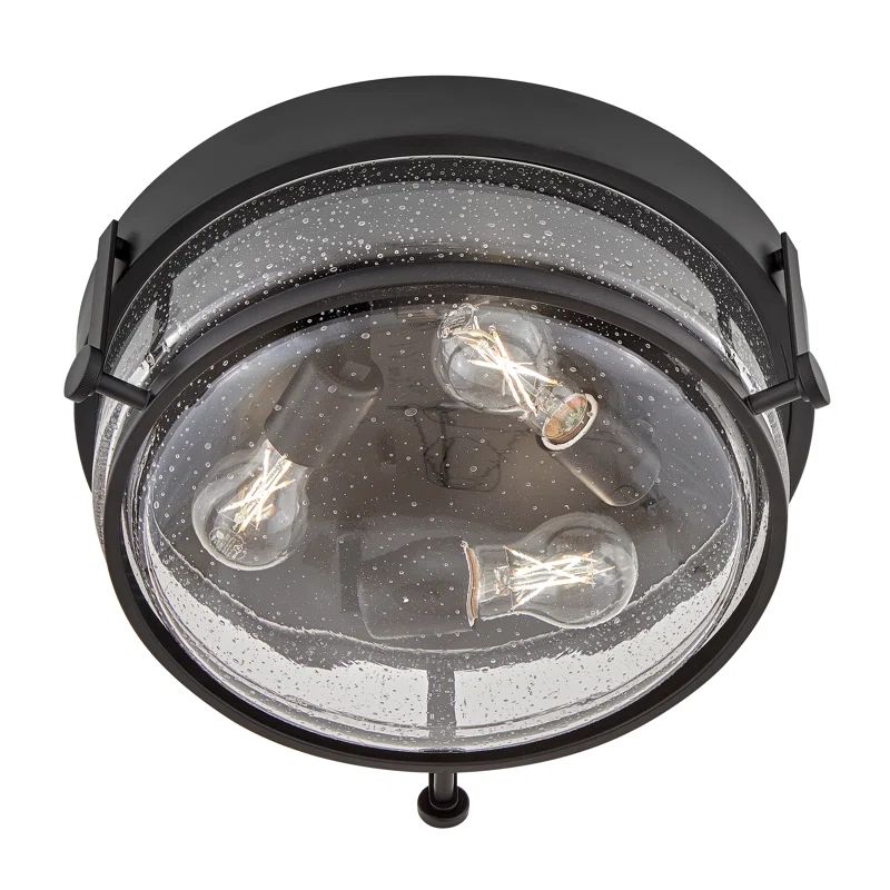 Harper Transitional Black Steel 3-Light LED Flush Mount with Clear Seedy Glass