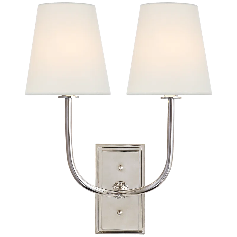 Polished Nickel Double Arm Fabric Shade Sconce