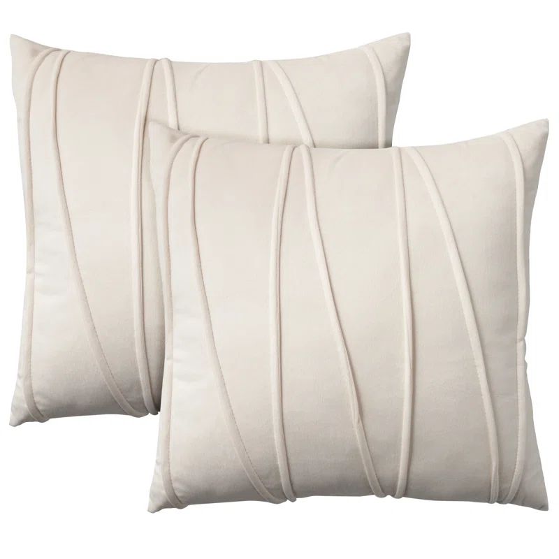 Ivory Embroidered 18" Square Polyester Throw Pillow Set