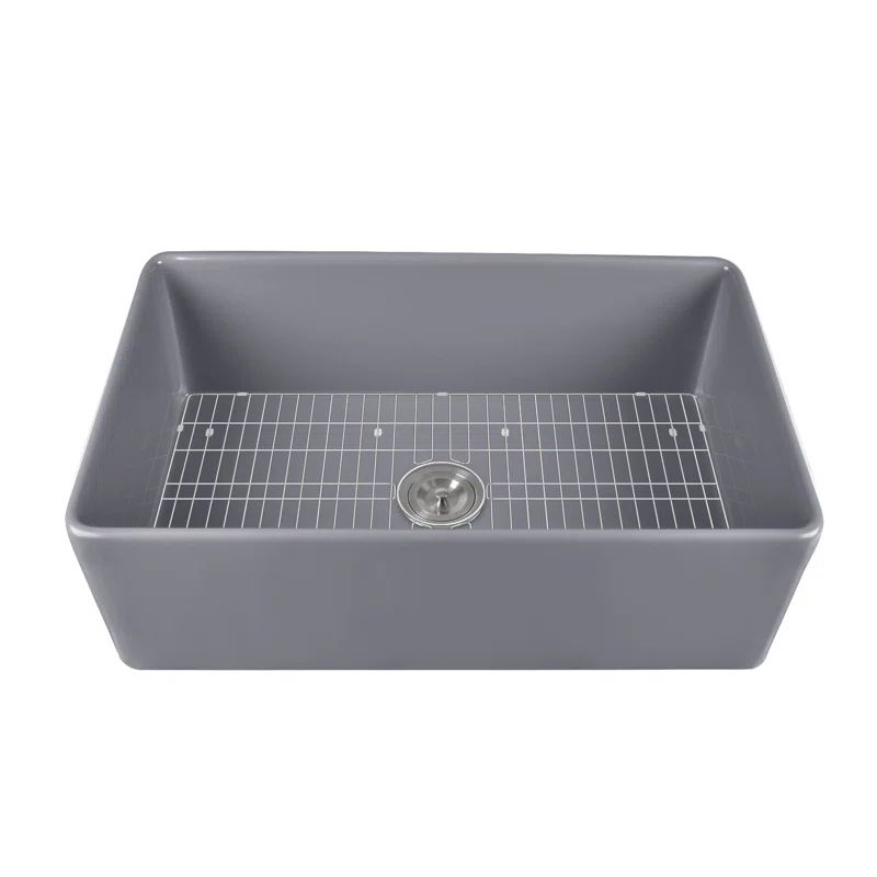 Gray 33" Fireclay Single Bowl Farmhouse Kitchen Sink