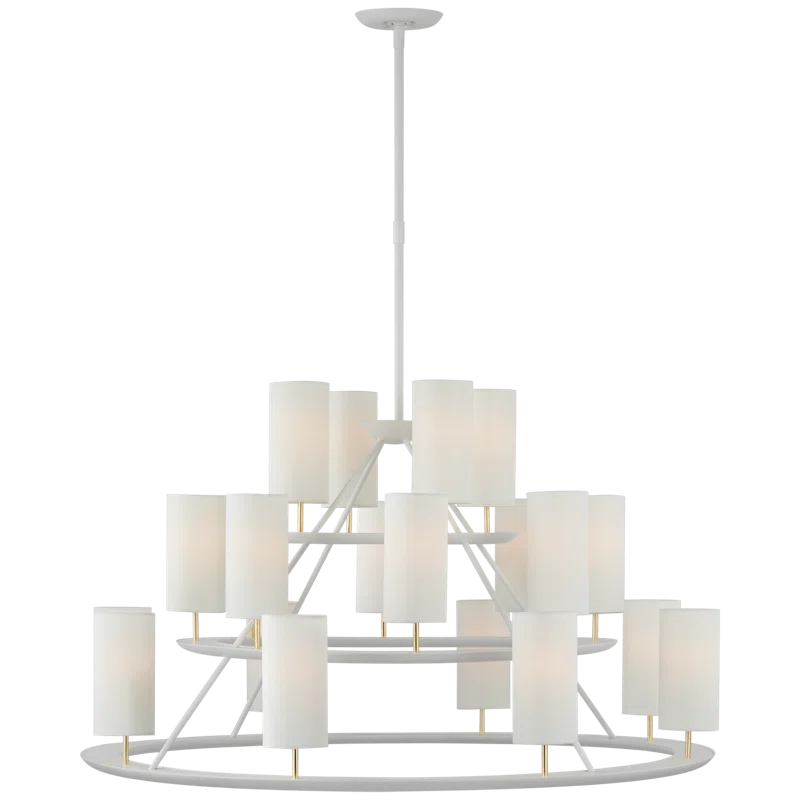 Trevi Matte White and Gild 20-Light Chandelier with Linen Shades