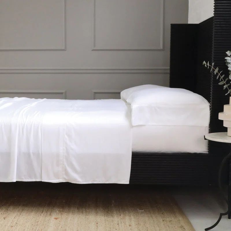 California King White Bamboo Cotton Sateen Sheet Set