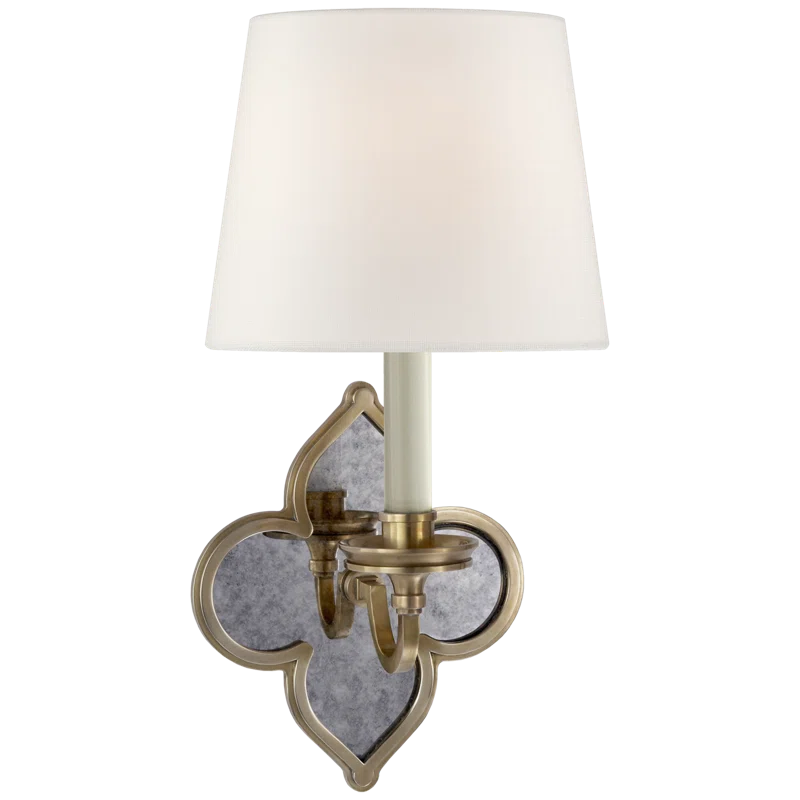 Natural Brass Dimmable Wall Sconce with White Shade