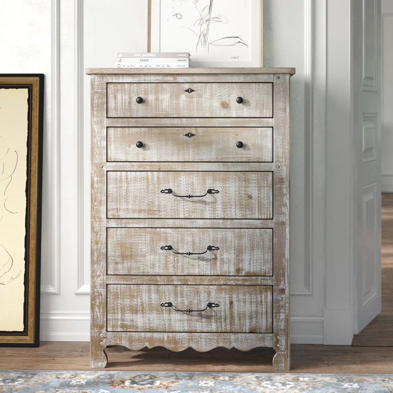 Chatsworth Chalk White 5-Drawer Farmhouse Chest with Bronze Hardware