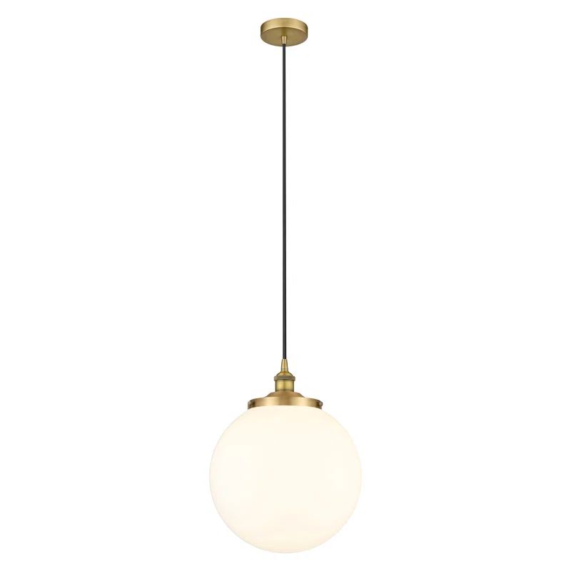 Beacon Vintage Mini Globe Pendant in Brushed Brass with Matte White Shade