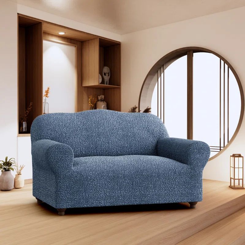 Blue Stretch Loveseat Sofa Cover with Elastic Fit