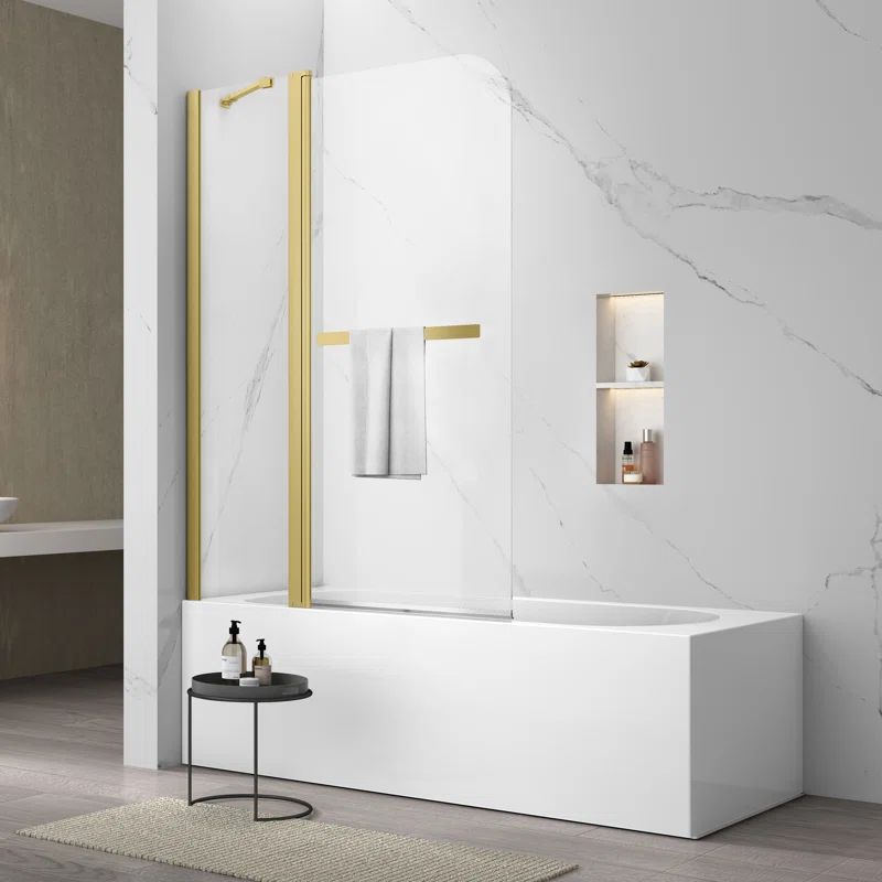Gold Frameless Clear Tempered Glass Bifold Bathtub Shower Door