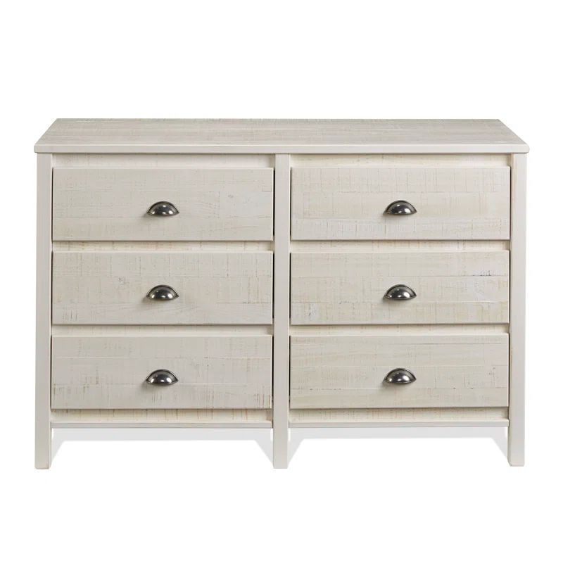 Farmhouse Baja Double 6-Drawer Dresser in Shabby White with Felt-Lined Drawers