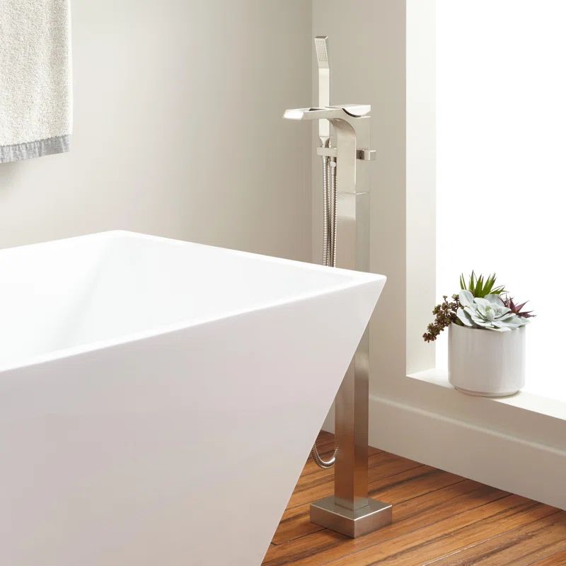 Brushed Nickel Freestanding Waterfall Tub Faucet with Hand Shower