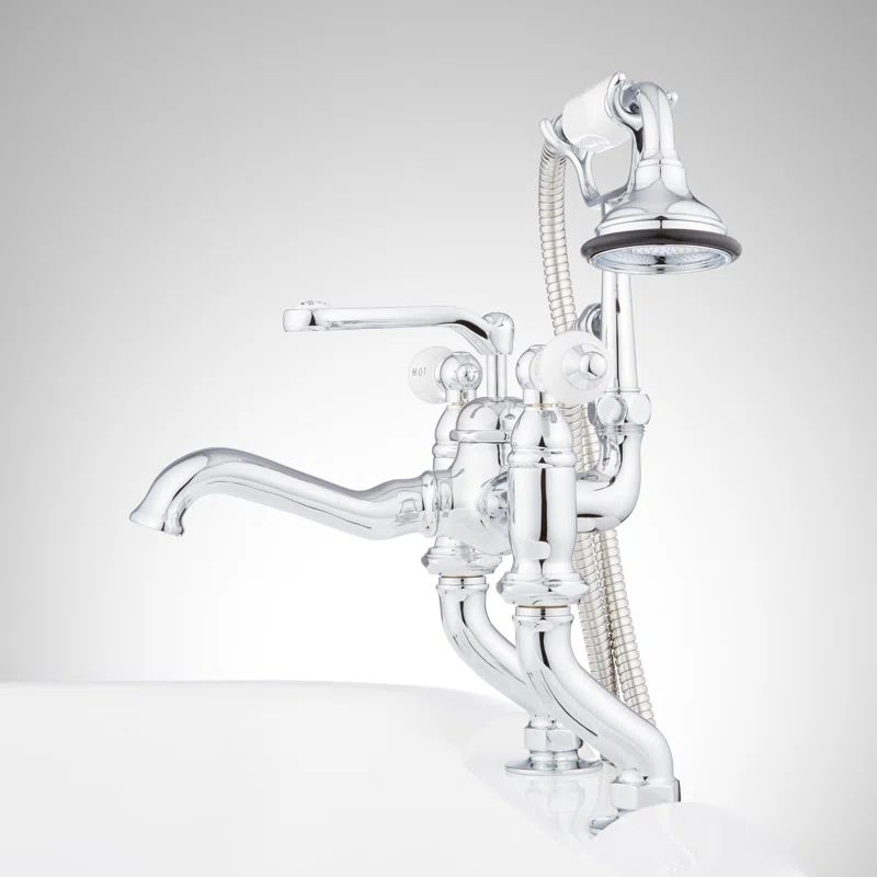 Glenwood Chrome Deck Mounted Roman Tub Faucet with Handshower