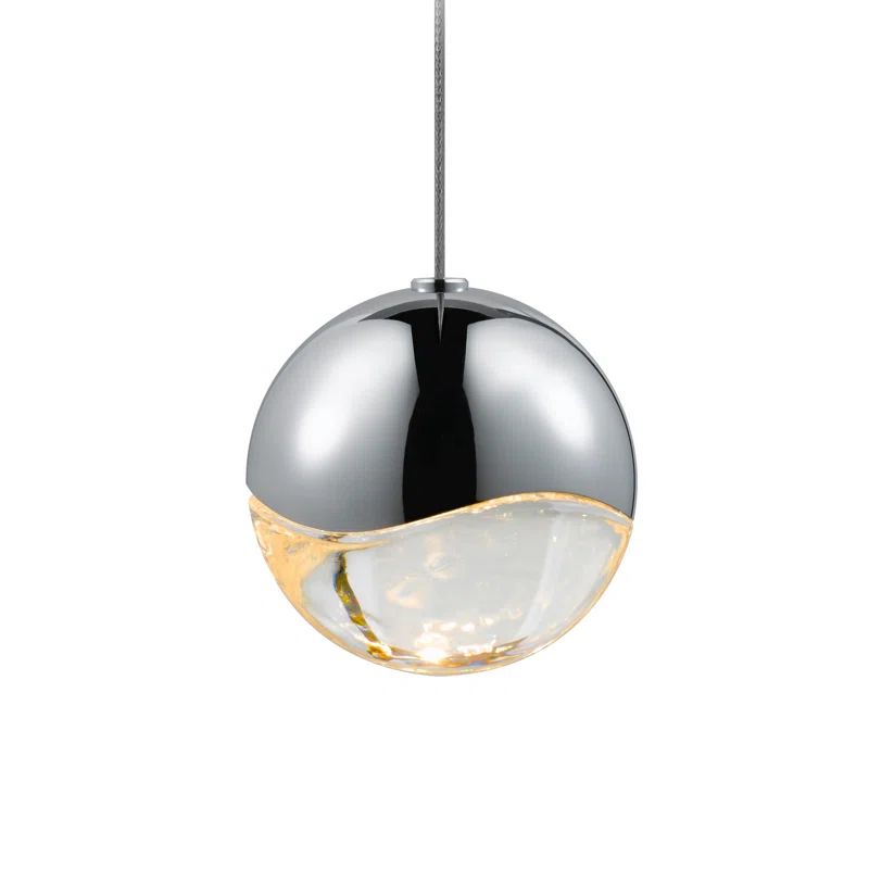 Luminous Globe LED Pendant in Polished Chrome with Crystal Facets