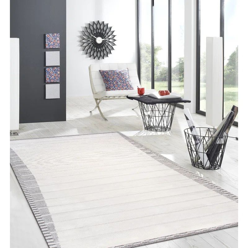 Sutton Ivory Stripe Synthetic Rectangular Area Rug