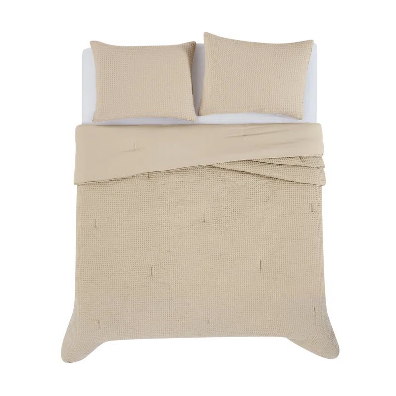 Beige Twin XL Organic Microfiber Waffle Weave Comforter Set