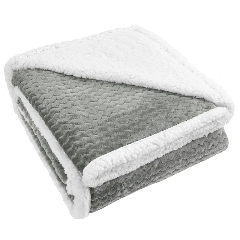 Gray Reversible Sherpa Fleece Throw Blanket 50x60 Inches