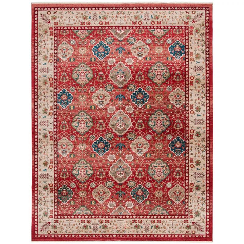 Elegant Floral Medallion 9' x 12' Red Synthetic Area Rug