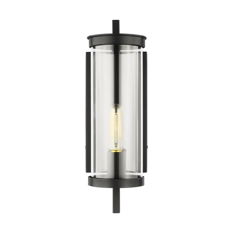 Textured Black Clear Glass Outdoor Wall Sconce