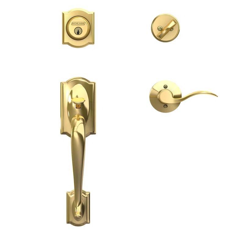 Camelot Brass Handleset with Deadbolt and Lever