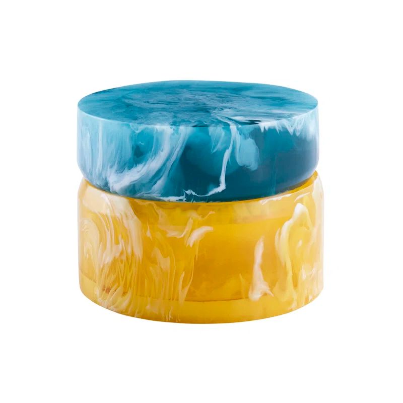 Small Blue and Yellow Marbleized Plastic Lidded Box